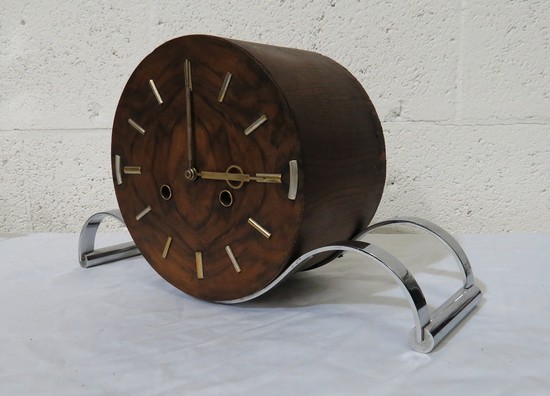 Wood and Nickel French Art Deco Clock